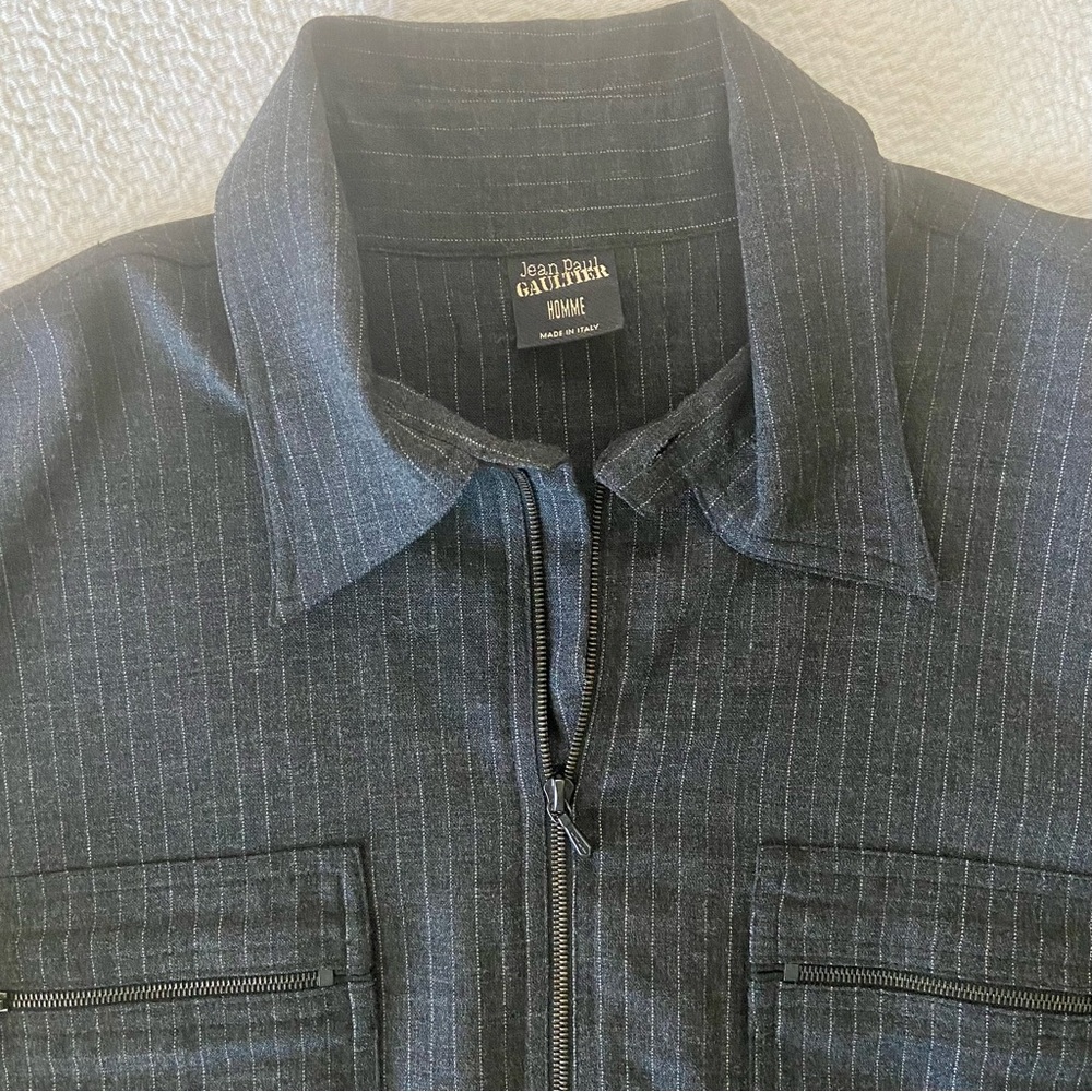 Jean Paul Gaultier Homme Pinstripe Drawstring Wool Dress Shirt Vintage Y2K